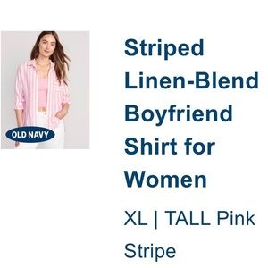 NWT OLD NAVY womens pink striped linen blend button down